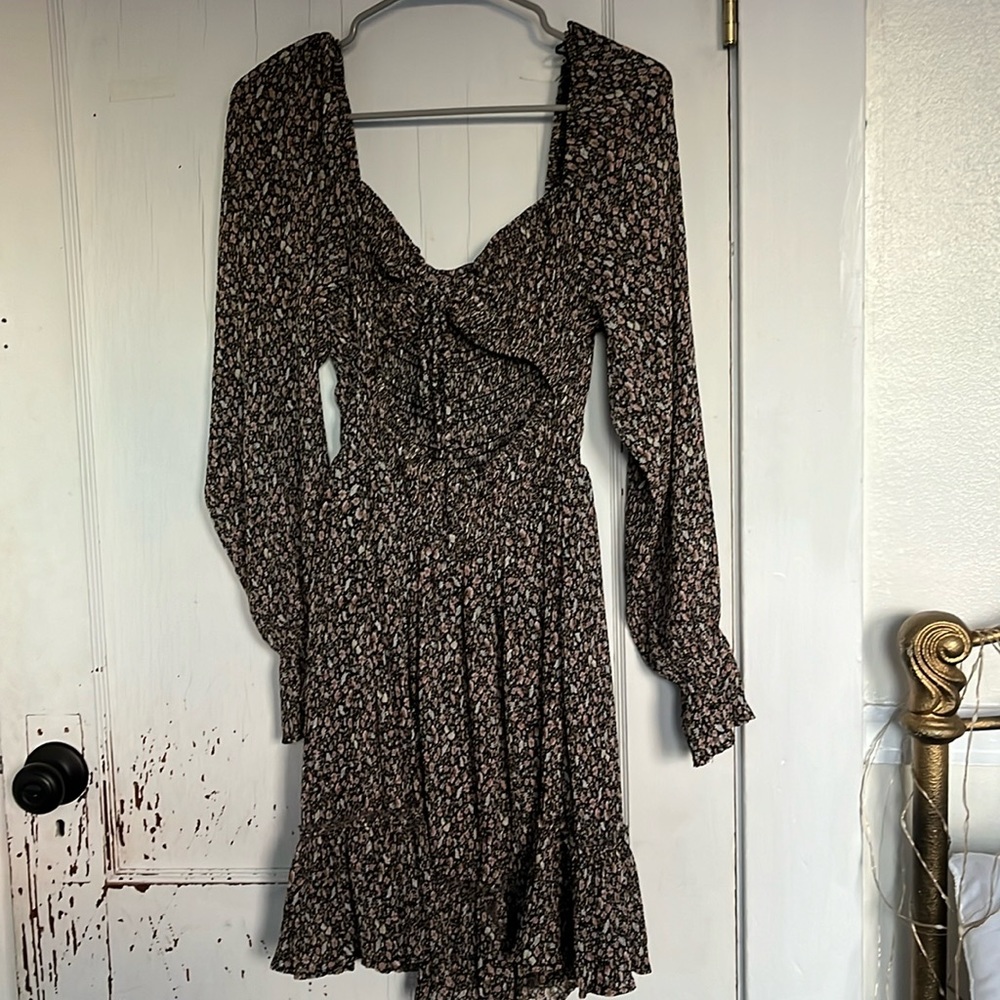 LeLis black flower open front dress